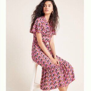 Anthropologie Corey Lynn Calter Annabel Pink Ruffle Shirt Dress Maxi Small